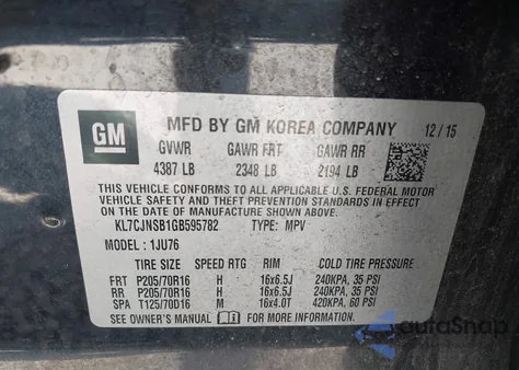 2016 Chevrolet Trax 1Ls from USA, damaged, VIN KL7CJNSB1GB595782